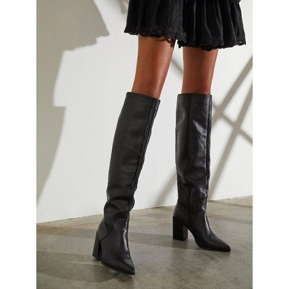 NEW FREE PEOPLE Sz 36 6 RILEY TALL SLOUCH BOOTS IN BLACK LEATHER